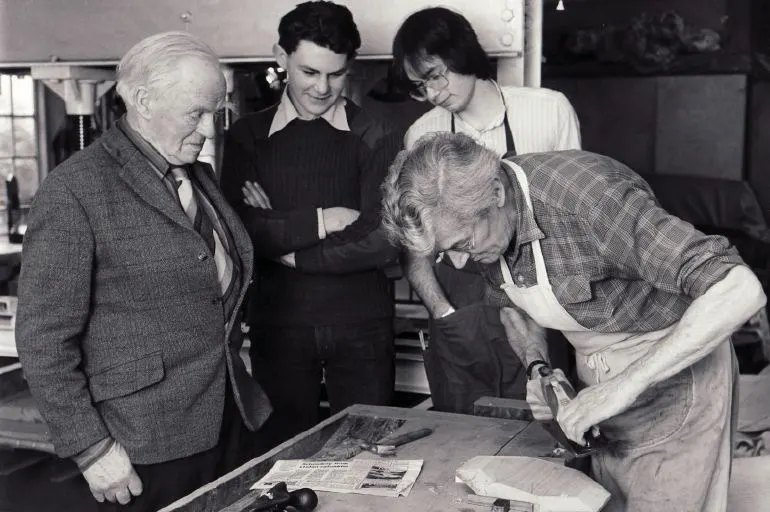 The first day of the Trust’s apprenticeship scheme in January 1981. Left to right: Edward Barnsley, Giles Garnham, Colin Eden-Eadon, George Taylor.
